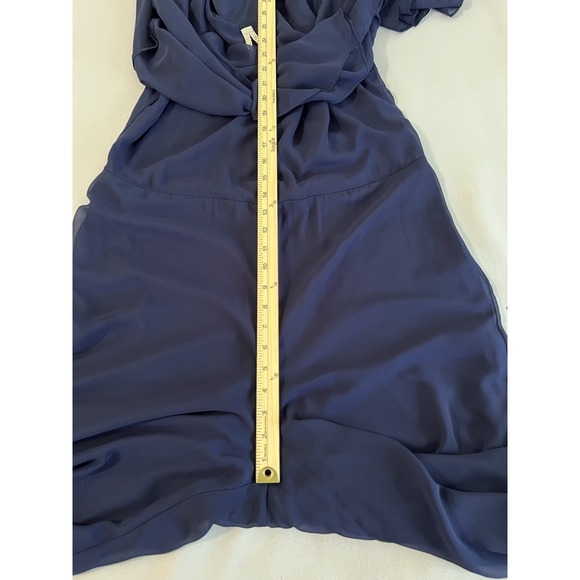 Marina Chiffon Jumpsuit: Embellished Keyhole, Boat Neck, 3/4 Sleeves, Sz 14 Blue - Picture 10 of 16